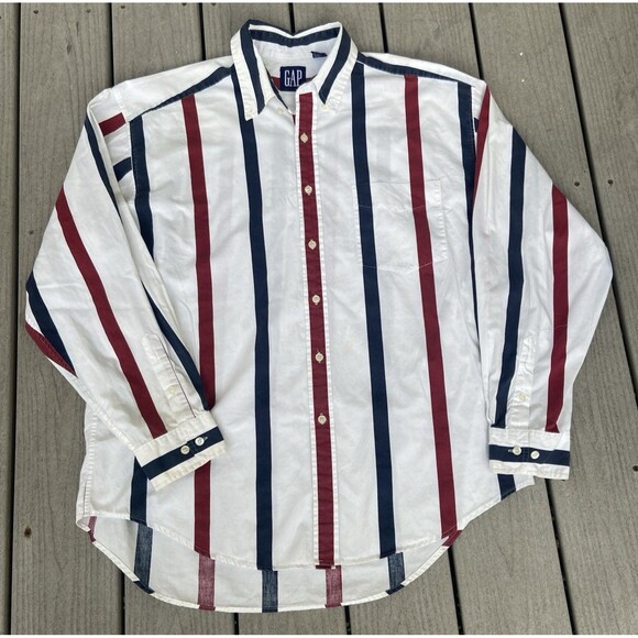 Vintage GAP Men’s XL Striped Button Down Shirt Red White Blue Y2K - Picture 1 of 16